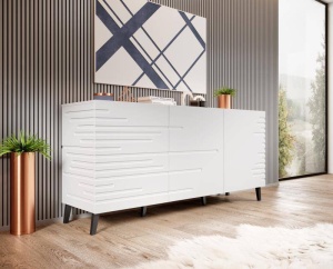 COMODA LIVING, CAMA-NOVA-KOM-ALB 155CM, DIN PLACI MDF, ALB MAT, DESIGN MODERN - Img 2