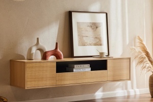 COMODA SUSPENDATA LOFT 150CM, REALIZATA DIN MDF SI FURNIR STEJAR, CULOARE NEGRU/ NATUR, ARTIM GROUP SELECTION