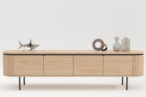COMODA TV, ATELIER 200CM, FURNIR DE STEJAR SI PICIOARE DIN METAL, CULOARE NATUR, ARTIM GROUP SELECTION