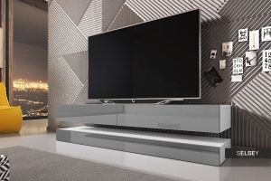 COMODA TV AVIATOR DE CULOARE GRI 140CM DESIGN MODERN - Img 1