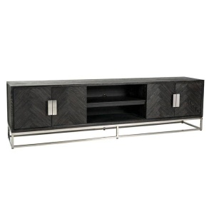 COMODA TV BLACKBONE, 200 CM, NEGRU/CROM, DIN FURNIR DE STEJAR SI METAL, RICHMOND INTERIORS