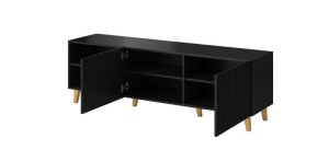 COMODA TV, CAMA-PAFOS-RTV-150-CZ/CZ 150M, ALB/NEGRU MAT, PLACI LAMINATE SI MDF, DESIGN MODERN - Img 2