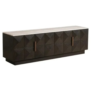 COMODA TV CLAREMONT, 196 CM, CREM/MARO, DIN LEMN DE STEJAR SI MARMURA, RICHMOND INTERIORS
