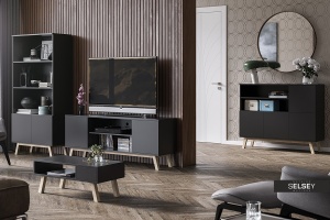 COMODA TV VERO DE CULOARE NEAGRA MAT 150CM DESIGN SCANDINAV