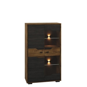 COMODA/VITRINA SHELVE 06 DIN PLACI LAMINATE DE CALITATE SI STICLA CU 6 USI CULOARE STEJAR