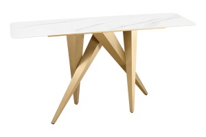 CONSOLA ELEGANTA, ART LIVING 140CM, BLAT DIN CERAMICA EFECT DE MARMURA ALBA SI PICIOARE METAL, ARTIM GROUP SELECTION