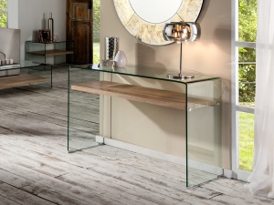 CONSOLA MODERNA 125CM, SONOMA COD 764352 DIN STICLA SI MDF SCHULLER