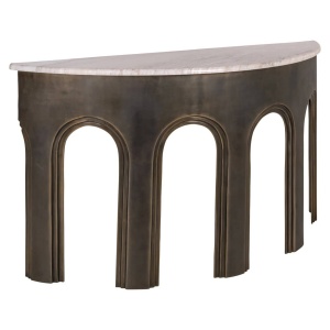 CONSOLA SANCHIS 214056, CONFECTIONATA DIN ALUMINIU, MARMURA SI MDF, CULOAREA ALAMA ANTICHIZATA/BEJ, STIL MODERN