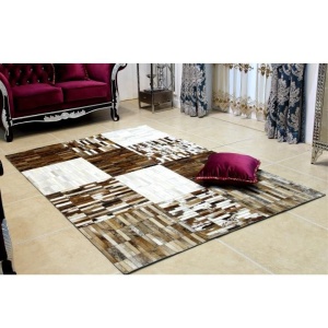 Covor de lux din piele, negru/maro/alb, patchwork, 171x240, PIELE DE VITĂ TIP 4, 0000188865