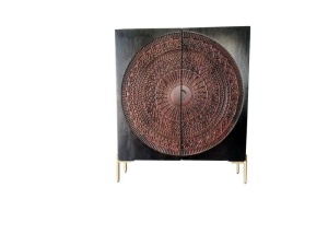 DULAP/BUFET, DIN LEMN MASIV DE MANGO, MANDALA 100CM, COD 41105, CU ORNAMENTE DEOSEBITE - Img 1