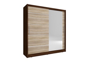 DULAP DORMITOR MAJA I ALU 200 STEJAR SONOMA + CIOCOLATIU DESIGN MODERN PSK - Img 1