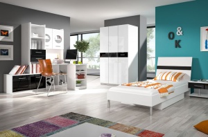 DULAP PENTRU CAMERA COPII RAJ1 KM ALB/NEGRU DESIGN MODERN 3D - Img 1