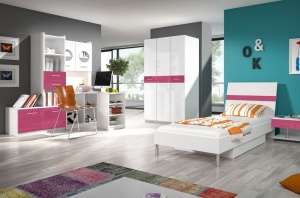 DULAP PENTRU CAMERA COPII RAJ1 KM ALB/ROZ DESIGN MODERN 3D - Img 1