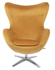 FOTOLIU CONFORTABIL EGG SZEROKI VELVET, GALBEN MUSTAR/CROM, DIN CATIFEA SI METAL, STIL MODERN - Img 2