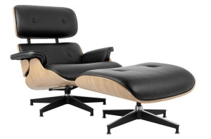 FOTOLIU DE RELAXARE DE LUX, ARTIM LOUNGE HM, REALIZAT PIELE NATURALA ITALIANA SI LEMN, CULOARE NEGRU/FRASIN, STIL EAMES - Img 3