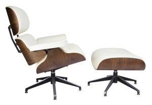 FOTOLIU EXCLUSIVIST CU TABURET, LOUNGE, ALB/NUC, PIELE NATURALA SI LEMN DE NUC, STIL MODERN