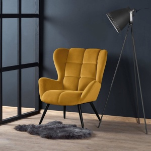 FOTOLIU TYRION, GALBEN MUSTAR/NEGRU, TAPITERIE DIN CATIFEA SI PICIOARE DIN METAL, STIL MODERN - Img 1