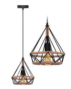 Lampă de tavan, geometrică, suspendată, stil mansardă, frânghie APP679-1CP