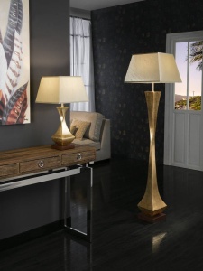 LAMPADAR DECO, 172 CM, AURIU/ECRU, DIN METAL, LEMN SI PANZA, STIL MODERN