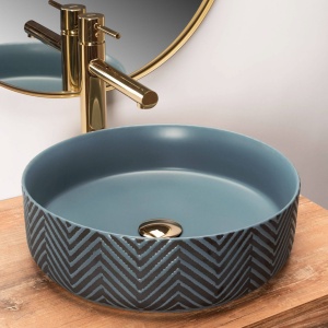 LAVOAR REA ASHLEY, ALBASTRU, 40 CM, MONTAJ PE BLAT, DIN CERAMICA, CALITATE SUPERIOARA, REA - Img 2