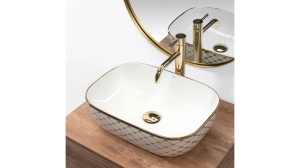LAVOAR REA BELINDA DIAMOND, ALB/AURIU, 47 CM, DIN CERAMICA, PE BLAT, CALITATE SUPERIOARA, REA - Img 3