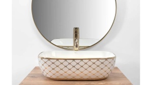 LAVOAR REA BELINDA DIAMOND, ALB/AURIU, 47 CM, DIN CERAMICA, PE BLAT, CALITATE SUPERIOARA, REA - Img 6