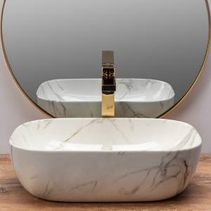LAVOAR REA BELINDA, SHINY AIAX, 46 CM, EFECT DE MARMURA ALBA, DIN CERAMICA, CALITATE SUPERIOARA - Img 3