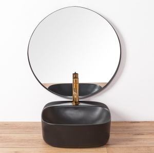 LAVOAR REA CERAMICA, LUIZA, 42CM, NEGRU MAT, MONTAJ PE BLAT, DESIGN DEOSEBIT, CALITATE SUPERIOARA, REA - Img 6