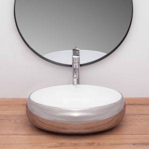 LAVOAR REA LINDA, ARGINTIU, 48CM, MONTAJ PE BLAT, DIN CERAMICA, CALITATE SUPERIOARA, REA - Img 2