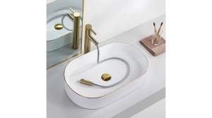 LAVOAR REA NADIA EDGE, ALB/AURIU, 61 CM, DIN CERAMICA, CALITATE SUPERIOARA - Img 6