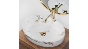 LAVOAR REA QUEEN, CARRARA SHINY, 55 CM, EFECT DE MARMURA ALBA, DIN CERAMICA, CALITATE SUPERIOARA - Img 3