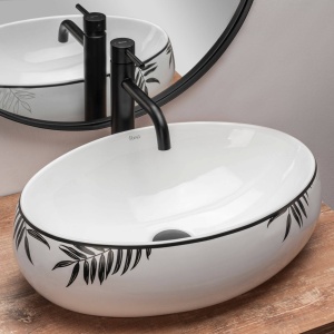 LAVOAR REA SHILA, ALB/NEGRU, 46,5 CM, DIN CERAMICA, CALITATE SUPERIOARA