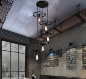 LUSTRA CU 5 BECURI CIRCLE INDUSTRIAL APP214-5CP, 150x30x18 cm, NEGRU, DIN METAL, STIL MODERN, TU - Img 4
