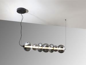 LUSTRA/PLAFONIERA GLADIS, 50/220 CM, NEGRU MAT/FUMURIU, DIN METAL SI STICLA, STIL MODERN - Img 3
