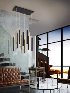 LUSTRA/PLAFONIERA VARAS, 61 CM, NEGRU MAT/AURIU, DIN METAL SI ACRIL, STIL MODERN