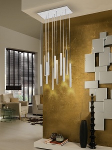 LUSTRA/PLAFONIERA VARAS, CU TELECOMANDA, 61 CM, ALB MAT/AURIU, DIN METAL SI ACRIL, STIL MODERN