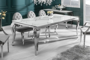 MASA DE LUX BAROCK 200CM, METAL ARGINTIU SI STICLA, CARE IMITA MARMURA