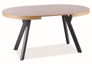 MASA DINING EXTENSIBILA DOMINGO, 100/250 CM, STEJAR/NEGRU, BLAT DIN FURNIR NATURAL SI PICIOARE DIN METAL, STIL MODERN - Img 7