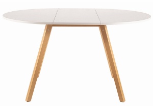 MASA DINING EXTENSIBILA OPERA, 102/144 CM, ALB/STEJAR, BLAT DIN PAL LAMINAT SI PICIOARE DIN LEMN, STIL MODERN - Img 3