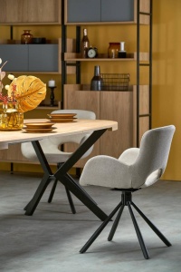 MASA DINING EXTENSIBILA PERONI, STEJAR AURIU/NEGRU, 100/250 CM, BLAT DIN MDF SI PICIOARE DIN METAL, STIL MODERN - Img 7
