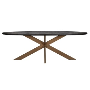 MASA DINING OVALA BLACKBONE, 230 CM, NEGRU RUSTIC/AURIU ANTICHIZAT, DIN STEJAR SI METAL, RICHMOND INTERIORS - Img 2