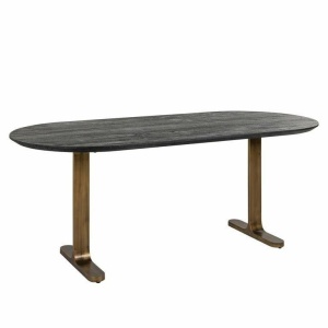 MASA DINING OVALA REVELIN, 200 CM, NEGRU/AURIU ANTICHIZAT, DIN LEMN DE MANGO SI METAL, RICHMOND INTERIORS