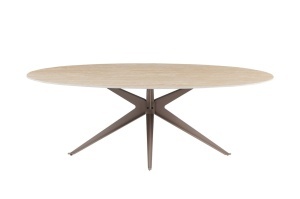 MASA DINING OVALA, TRAVERTIN 220CM, REALIZATA DIN CERAMICA SI METAL, CULOARE GRI SAMPANIE, INVICTA INTERIOR