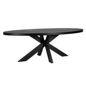 MASA DINING OVALA WATSON, 235 CM, NEAGRA , DIN LEMN DE STEJAR SI METAL, RICHMOND INTERIORS