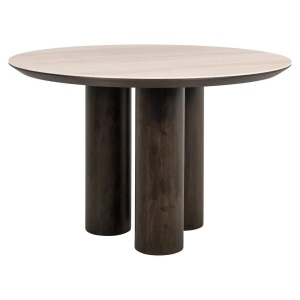 MASA DINING RITZ, 120Ø, 213743, CONFECTIONATA DIN LEMN DE STEJAR, MDF, TRAVERTIN SI LEMN RECICLAT, MARO/NISIPIU, STIL MODERN