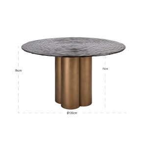 MASA DINING ROTUNDA GLASTONBURRY 135cm, REALIZATA DIN METAL SI STICLA, CULOARE AURIU ANTICHIZAT, STIL MODERN, RICHMOND - Img 4