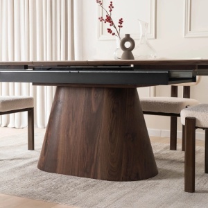 MASA EXTENSIBILA 160-200CM, ARTIM MEBLE, REALIZATA DIN METAL, LEMN SI MDF, MARMURA, CULOARE ALB/NUC, STIL MODERN - Img 9