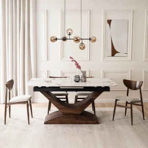 MASA EXTENSIBILA DOLCE, ARTIM MEBLE 160/200CM, BLAT DIN CERAMICA SI FURNIR, CULOARE MARMURA ALBA/NUC, STIL MODERN - Img 4