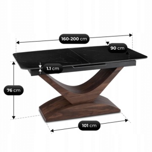 MASA EXTENSIBILA DOLCE, ARTIM MEBLE 160/200CM, BLAT DIN CERAMICA SI FURNIR, CULOARE MARMURA NEAGRA/NUC, STIL MODERN - Img 10