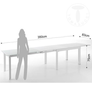 MASA EXTENSIBILA ELEGANTA 120/350CM, LONG WHITE, COD 2673, STIL MODERN, REALIZATA DIN METAL SI STICLA/MDF - Img 7